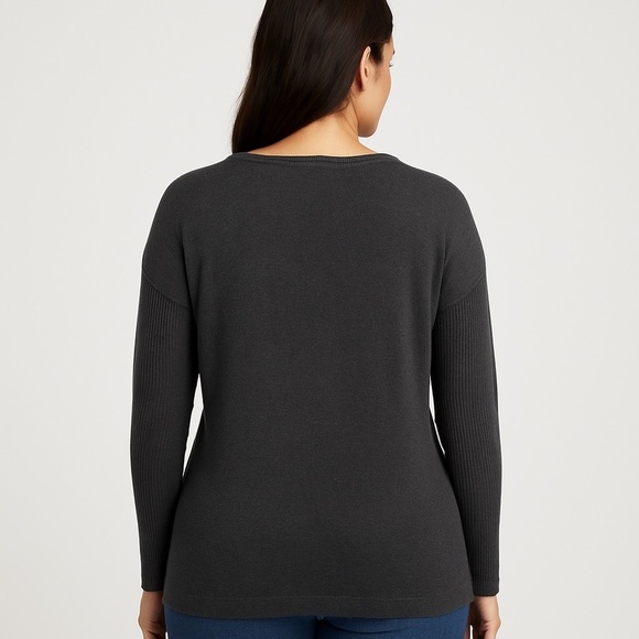 EUC Lucky Brand Ribbed-Panel Knit Sweater – Size Small – Charcoal Gray - W56 - Picture 1 of 2